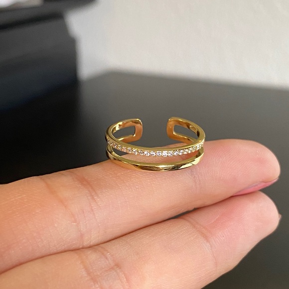 Gold Double Lines CZ Chunky Open Ring for Women Girls Anniversary … - Picture 4 of 6